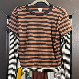 Urban Outfitters Striped Brown and Black Layered Top